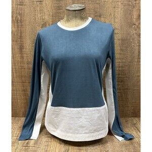 Mordicci Women size M long sleeve shirt blouse top white & teal color combo